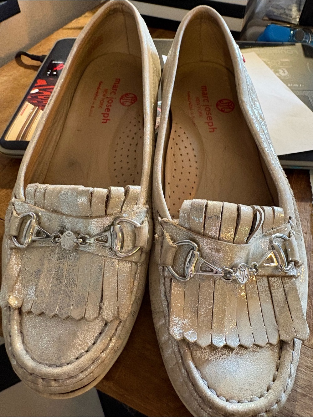 Marc Joseph New York Lexington Golf Shoe 6.5 Silver Washed Finish Leather
